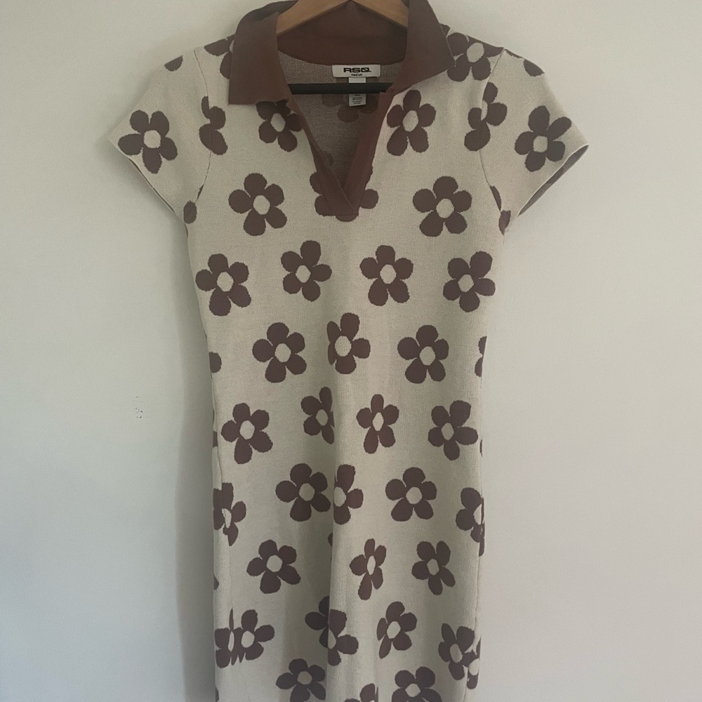 RSQ Brown Floral Midi Dress with Collar